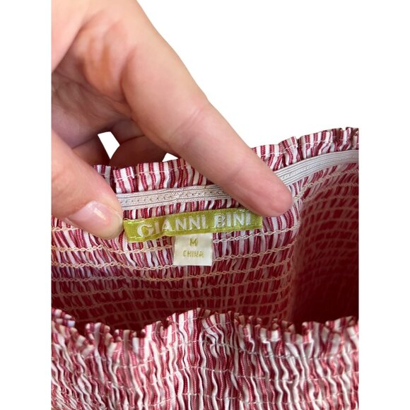 Gianni Bini Off-Shoulder Ruffled Bell Sleeve Red Striped Mini Dress Women's M - Picture 2 of 4